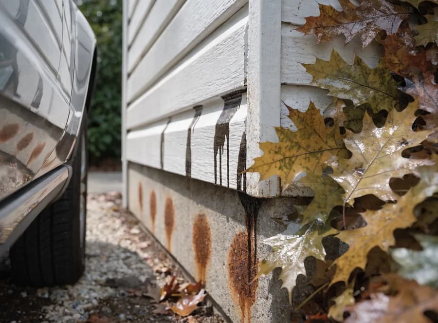 Oil, rust and leaf stains