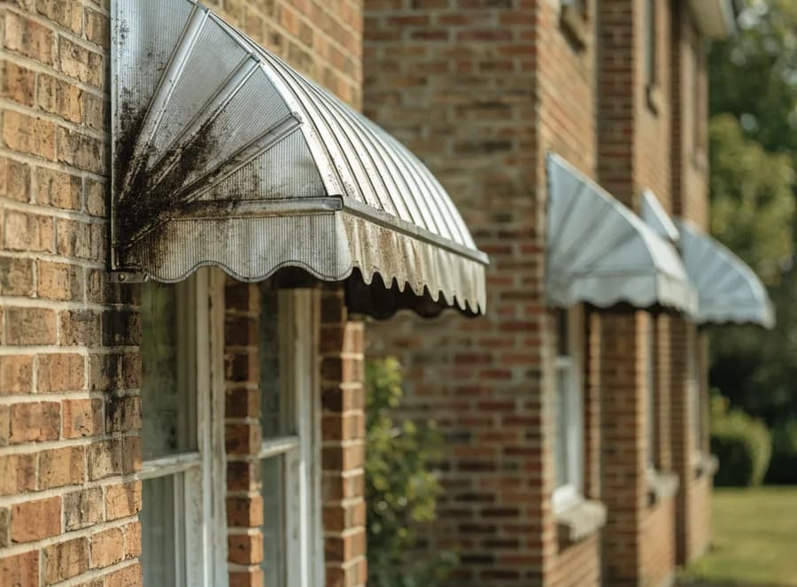 Brick ranches, aluminum awnings